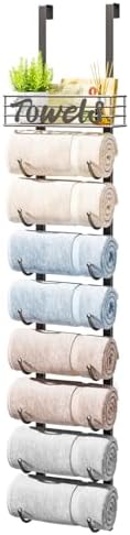 HapiRm Towel Racks for Bathroom Storage - 9 Tier Over The Door & Wall Mount Rolled Towel Storage Organizer Holder with Metal Shelf Basket for Small Bathroom, Camper, Rv - Patented by HapiRm