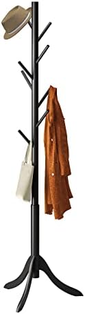 Coat Rack Freestanding, Coat Stands Entryway, Bamboo Coat Rack Hat Hanger 8 Hook for Jacket, Purse, Scarf Rack, Umbrella Tree Stand (Black) by Furshus