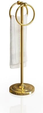 BGL Fingertip Towel Holder Stand Hand Towel Ring for Bathroom or Kitchen Vanity Countertops to Store Hand Towels Washcloths or dishcloths - 2 Hanging Rings,Gold… - Image 4