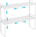 Set of 2 Expandable Cabinet Shelf Organizer, Stackable Kitchen Countertop Shelves Spice Racks, Small Storage Shelf For Cupboard Counter Tabletop, 30 LBS Heavy Duty, Adjustable, 13.8" to 21.6" Long by X-cosrack