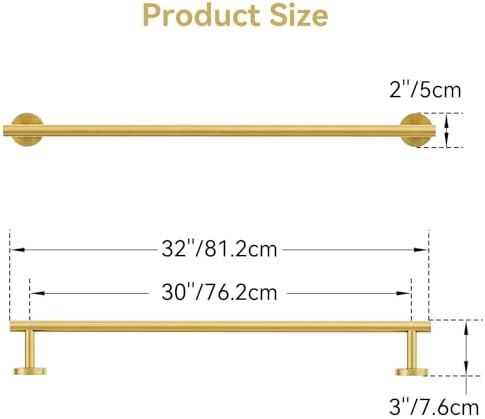Brushed Gold Towel Bar, 30 Inch Towel Rack for Bathroom Wall-Mounted - Image 2