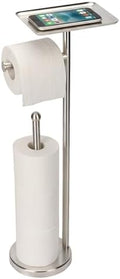 Toilet Paper Holder with Shelf, Freestanding Tissue Paper Stand with Storage Space for Extra 4 Toilet Paper Rolls (Stainless Steel Base, Brushed Nickel) by FatizonHomeDevice