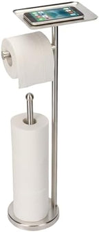 Toilet Paper Holder with Shelf, Freestanding Tissue Paper Stand with Storage Space for Extra 4 Toilet Paper Rolls (Stainless Steel Base, Brushed Nickel) by FatizonHomeDevice