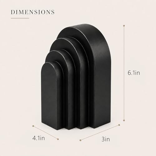 Book Ends for Heavy Books, Resin Decorative bookends, Heavy Duty Bookend for Shelves, Book Stopper for Shelves, Modern Home Decor Aesthetic Book Ends, Layered Arch Design Set of 2(Matte Black) - Image 4