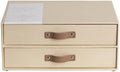 Bigso Birger 2 Drawers - Desktop Drawers for A4 and Letter Size Papers and Documents - Tabletop Drawers with Leather Handles - 13.1 in x 10 in x 5.7 in - Cream by Bigso