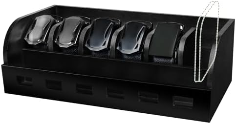 Large Adjustable Bamboo Belt Organizer Box, 6 Grids Belt Rack (Black) by SIKWO