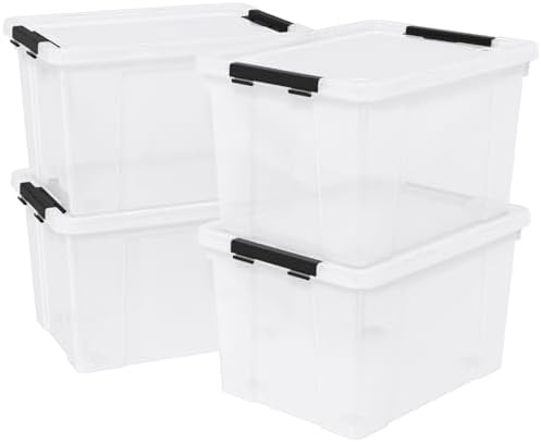 50 Quart Large Storage Box, Clear Storage Bin with Wheels, 4-Pack by Fiazony