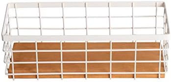 TIEYIPIN Small Metal Wire Storage Basket, Detachable Wood Base Storage Organizer Bin Basket for Kitchen Cabinets, Bathroom, Pantry, Garage, Laundry Room (Cream White, 2 Pack) - Image 6