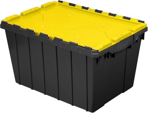 Akro-Mils KeepBox 12 Gal Storage Box, Lid Attached, Stackable, Black/Yellow by Akro-Mils