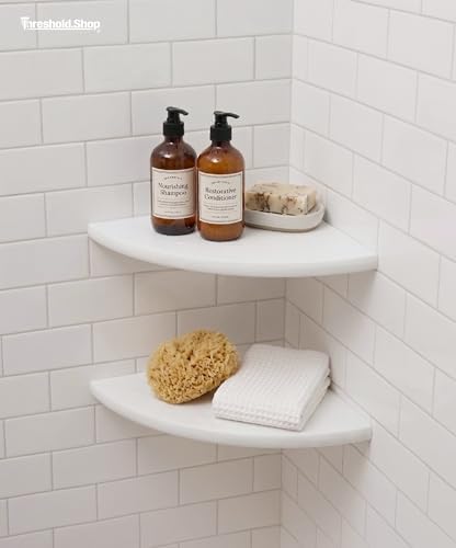 9 Inch Super White Engineered Marble Corner Shower Shelf Bathroom Caddy, Wall Mounted Shower Shelf, Classic Flatback Design (2) - Image 2