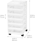 IRIS USA Plastic Drawer Storage Organizer Rolling Cart, 2-Pack, with Wheels Casters, 6-Drawers, for Classroom Art Craft Supplies Dresser Closet Bathroom Laundry Room, White/Clear - Image 3