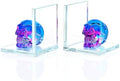 Glass Skull Book Ends for Shelves with Blue and Purple Crystal Skulls by Ornalrist