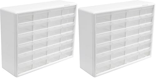 Akro-Mils 24-Drawer Plastic Drawer Storage Cabinet for Garage Organization, Bead Organizer, Building Bricks Storage, Teacher Toolbox, Makeup Organizer, 20-Inch W x 6-Inch D x 16-Inch H, 10124 White by Akro-Mils