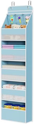 Univivi Fabric Over Door Hanging Organizer for Baby Nursery, Blue, 6-Shelf by Univivi