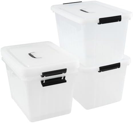 Bringer 4-Pack Clear Plastic Latching Box, 18 L Storage Bin with Handle by Bringer