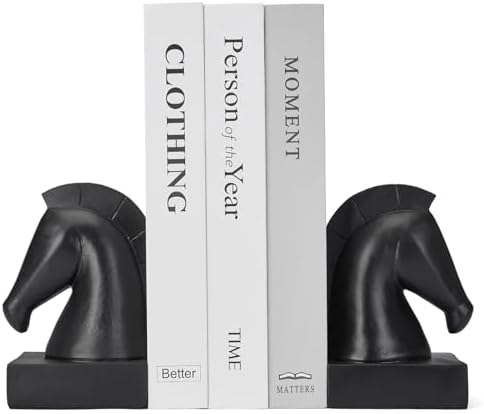 Black Horse Bookends, Vintage Horse Head Book Ends for Heavy Books by Home