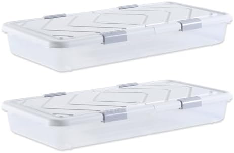 VEVOR Under Bed Storage with Wheels, 39.8 x 20.1 x 5.9 inch Underbed Containers, Underbed Shoes Organizer with Lid & Gray Latch, Rolling Under the Bed Storage Bins for Clothes Shoes Blankets, 2 Pack by VEVOR