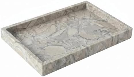 Natural Marble Tray Heavyweight Stone Vanity Tray for Bathroom Countertop, Coffee Table & Dresser - Handcrafted Rectangular Organizer (Gray X, 12" x 8" x 1.2") by AUSAULAC