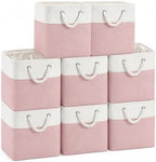 11x11 Inch Cube Storage Bins, 8 Pack Collapsible Fabric Storage Cubes with Rope Handles, Waterproof Foldable Storage Baskets for Cube Shelves, Closet, Clothes, Toys, Books, White & Pink by MSHABOOR