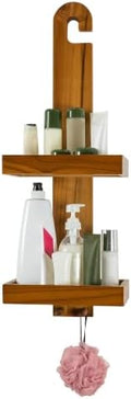 Utoplike Teak Hanging Shower Caddy with Hooks, Shower Organizer Over Head by Utoplike