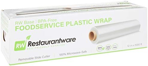 Restaurantware-RW Base 12 Inch x 2000 Feet Cling Wrap, 1 Roll Microwavable Cling Film - With Removable Slide-Cutter, Clear Plastic Food Wrapping Film, Securely Seal And Keep Food Fresh by Restaurantware