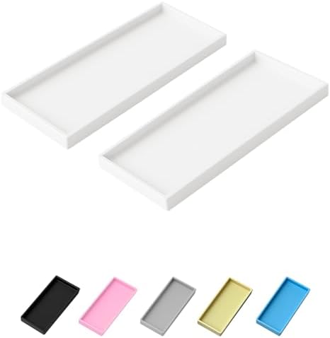Vanity and Bathroom Tray, 15" ABS Countertop Organizer,Waterproof Vanity Tray for Toilet Tank,Perfume,Soap,Keys,Bathroom Accessories,Kitchen and Bath Trays,Non Slip Small Trays,White,2 Pack by Unknown