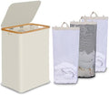 efluky Laundry Hamper 3 Section with lid and 3 Removable Bags, Beige by efluky