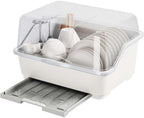 Tomorotec Plastic Dish Drying Rack & Drain Board with Lid Cover Light White by Tomorotec