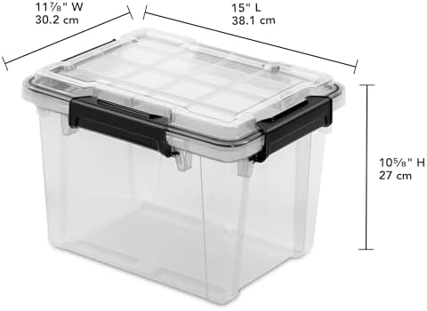 Sterilite 12 Pack 19 Qt Gasket Box, Clear Stackable Plastic Storage Container with Lids, Black - Waterproof and Dustproof Tote for Home Organization - Image 3