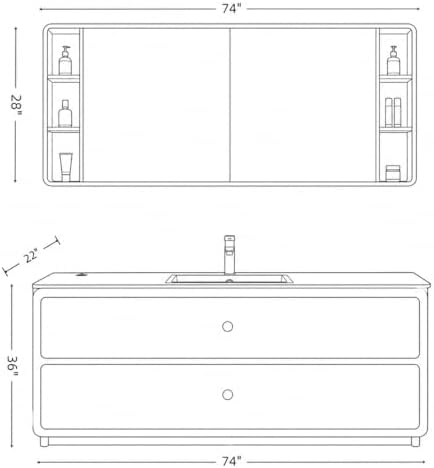 74 IN Freestanding Single Sink Bathroom Vanity Set with LED Mirror Cabinet - Image 2