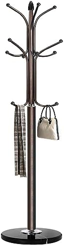 Kertnic Freestanding Coat Rack Stand, Heavy Duty Metal Hall Tree with 12 Hooks, 70 Inch Tall Stable Coat Hanger with 14.6" Natural Marble Base, Entryway Organizer for Coats Bags Hats Purses (Bronze) by Kertnic