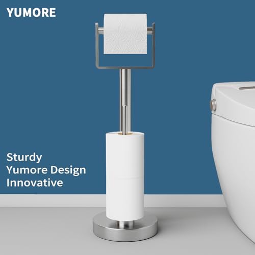YUMORE Toilet Paper Holder Stand with Storage Weighted Base, Brushed Nickel - Image 2