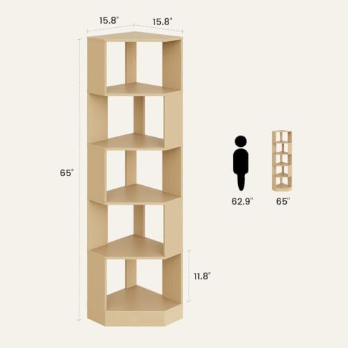 Modern Corner Bookshelf, 5-Tier Wooden Corner Book Case - Image 2
