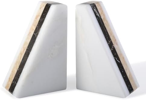 Karibiber Marble Book Ends, Non-Skid Bookends for Shelves, Composite Bookend with Natural Marble, Heavy Duty Book Stopper, Collected CDs and Oversized Books Organizer, Gold & Black Decorative Bookends by Karibiber