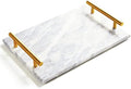 Genuine Marble Tray Bathroom Tray with Golden Handle, Natural Stone Decorative Tray with Metal Handle for Bathroom Kitchen Vanity Dresser Nightstand Desk, 11.8" x 7.9" Gray Color by Moreast