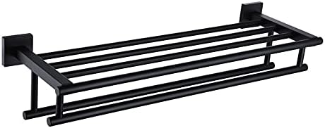 KOKOSIRI Bath Towel Rack with Double Towel Bars Bathroom Towel Shelf 24 Inch Towel Holder Wall Mounted Stainless Steel, Matte Black, B6005BK-L24 by KOKOSIRI