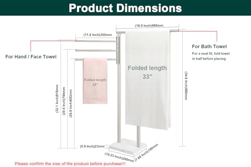 Standing Towel Rack, 304 Stainless Steel Towel Holder Stand with Weighted Marble Base, Floor Bath Towel Racks for Bathroom, Pool, Outdoor with 3 Swivel Towel Arms, Brushed Nickel - Image 4