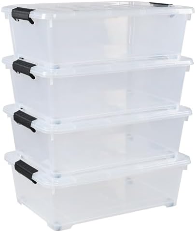 4 Packs 20 Quart Plastic Under Bed Storage Container with Wheels - Image 7