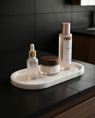 OOBOOB Oval Natural Marble Bathroom Tray for Decor Countertop, Marble Vanity Tray for Candles Perfume, Jewelry, Cosmetics, Elegant Vanity Organizer for Jewelry, Perfume (Star White, 9.84*4.72*0.7) - Image 6