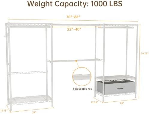 Golpart Heavy Duty Clothing Rack with Adjustable Shelves Clothes Wardrobe - Image 4