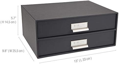 Bigso Box of Sweden Birger 2-Drawer Fiberboard Label Frame Document Letter Box | Desktop Drawers for Loose Papers, Documents with Metal Label Holder | 13.1" x 10" x 5.7" | Dark Grey - Image 3