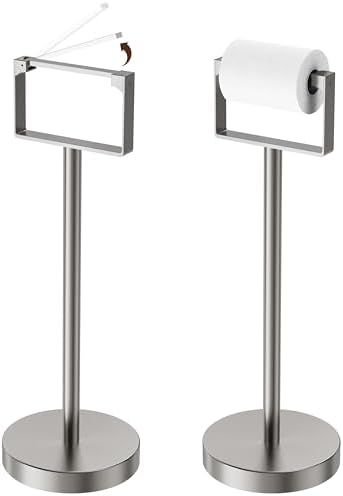 RUACQ Toilet Paper Holder Stand with Weighted Base, Brushed Nickel, 1 Pack by Ruacq