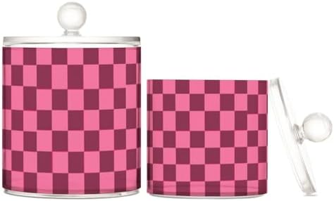 Checkered Hot Pink Qtip Holder Waterproof Dustproof Apothecary Jars with Lids For Bathroom Cotton Swabs Makeup Sponges Floss Picks Bath Salts 2 Pack by Tatenale