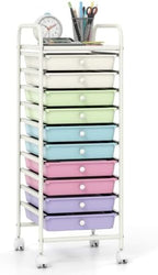 GIANTEX 10 Drawer Storage Cart, Rolling Craft Cart w/Metal Tabletop by Giantex