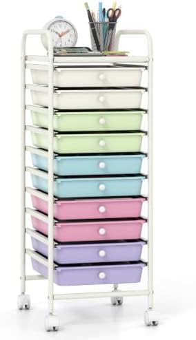 GIANTEX 10 Drawer Storage Cart, Rolling Craft Cart w/Metal Tabletop by Giantex