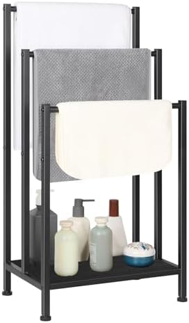Freestanding Towel Rack, 3 Tier Metal Towel Rack, Black by NOVIMANGO