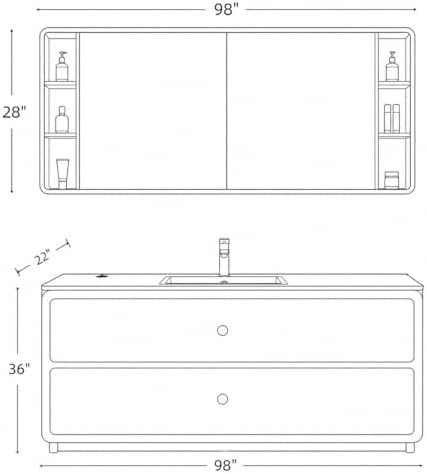 98 IN Freestanding Single Sink Bathroom Vanity Set with LED Mirror Cabinet - Image 2