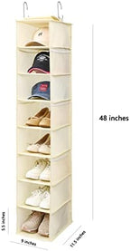 Berdeng Hanging Shoe Organizer for Closet with Side Mesh Pockets，Hat Racks for Baseball Caps，Shoe and Hat Holder & Storage，8-Shelf，Beige，2 Pack - Image 3