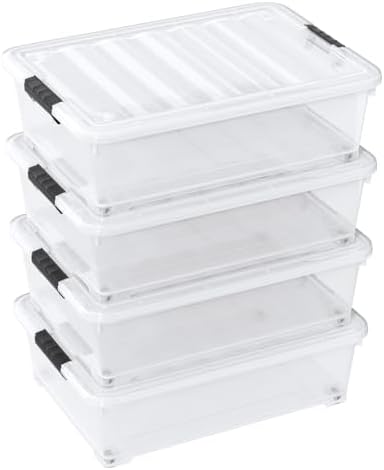 25 Quart Clear Under Bed Storage Container with Wheels, 4 Packs by Knifefish