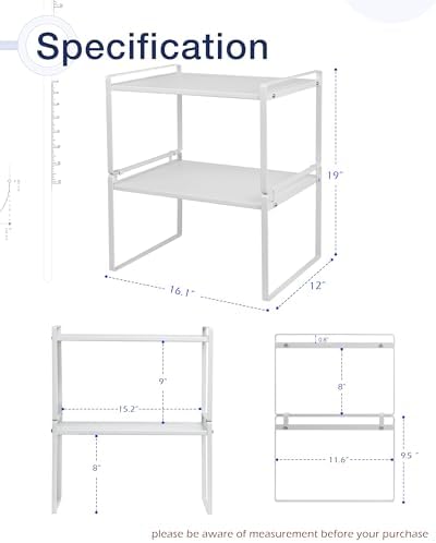 Nxconsu Stackable Cabinet Shelf Organizer 2 Pack, Wide Tall White - Image 3